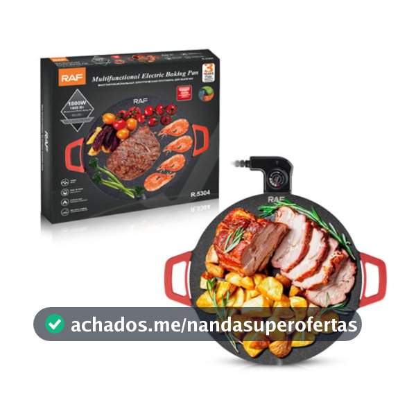 Churrasqueira Eletrica chapa  grill Raf R.5304 Grill Multifunctional / 1800W / 36CM / 220V - Preto