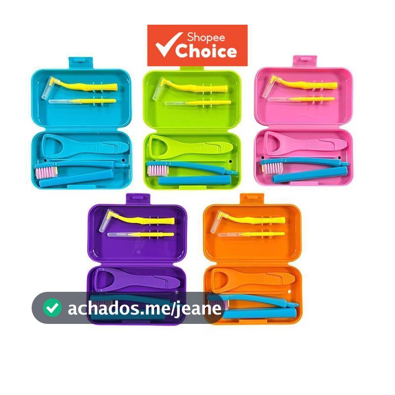 Kit de Viagem Essencial de Banheiro 4 em 1 Portátil de Plástico com Porta-Escova de Dentes Removível e Caixa de