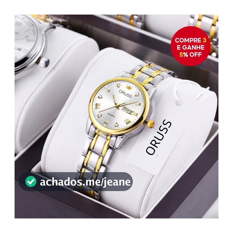 ORUSS Relógio De Quartzo Com Calendário Duplo Unissex À Prova D'água Em Aço Inoxidável Prateado E Dourado