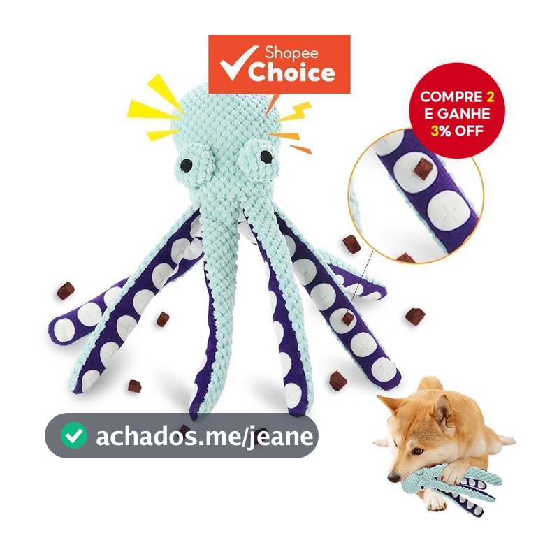 Brinquedo interativo de polvo de pelúcia para cães, durável e barulhento, ideal para pequenos e médios, azul e roxo.