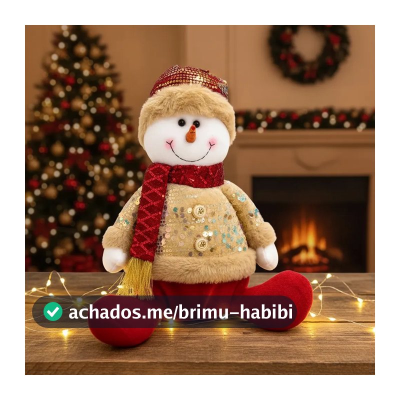 Boneco De Neve Natalino Sentado Pelúcia Com Lantejoula 28cm Luxo Natal Decoração