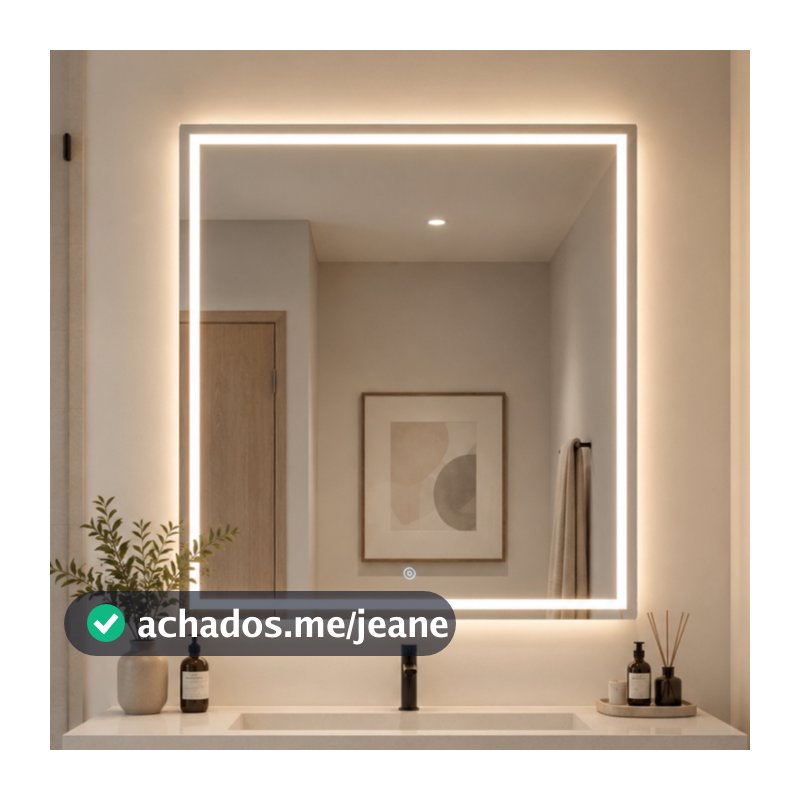 Espelho Quadrado Jateado LED Touch 3 Cores 50x50 a 90x90cm Banheiro Luz Mais Forte Premium