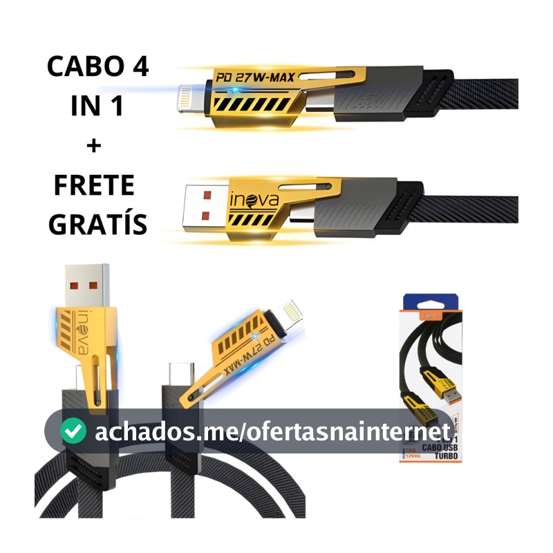 Cabo 4 em 1 CARREGADOR INOVA 27W/65W  USB C Para Tipo C Lightning turbo original iphone xiaomi