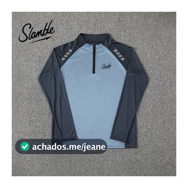 SLAMBLE primavera outono gola alta esportes topo meio zíper de manga comprida camiseta masculina esportes correndo roupa