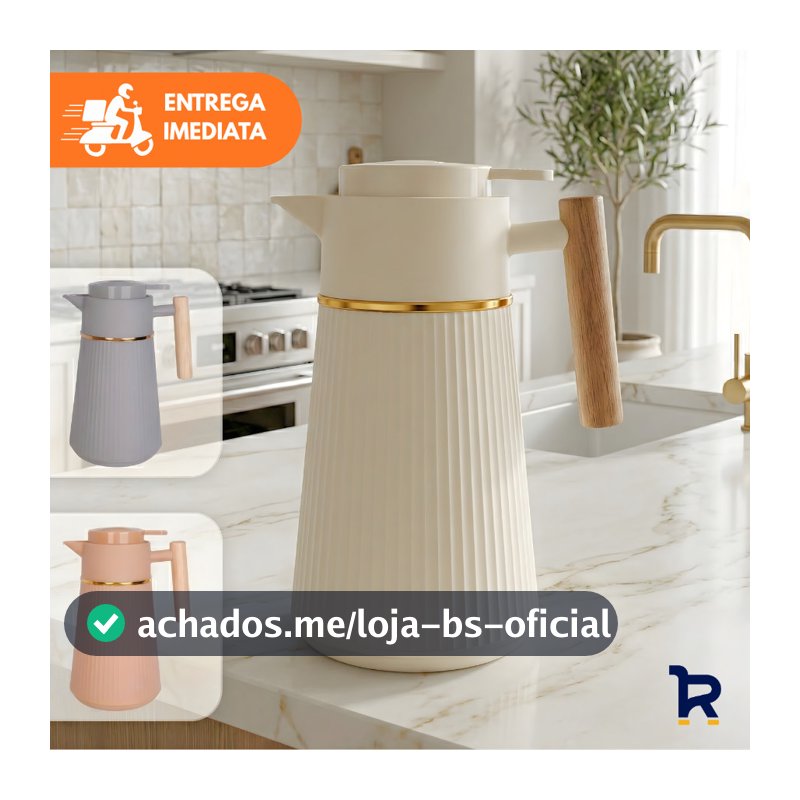 Garrafa Térmica Café Berlim 1L Luxo Dourada Cabo de Madeira Cafeteira Chá Água Decorativo Mesa Posta