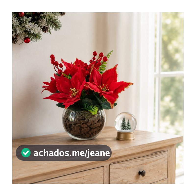 Arranjo de Mesa Natalino, Arranjo Completo, Bico de Papagaio, Flores de Mesa, Decoração de Natal, Decoração Reveillon