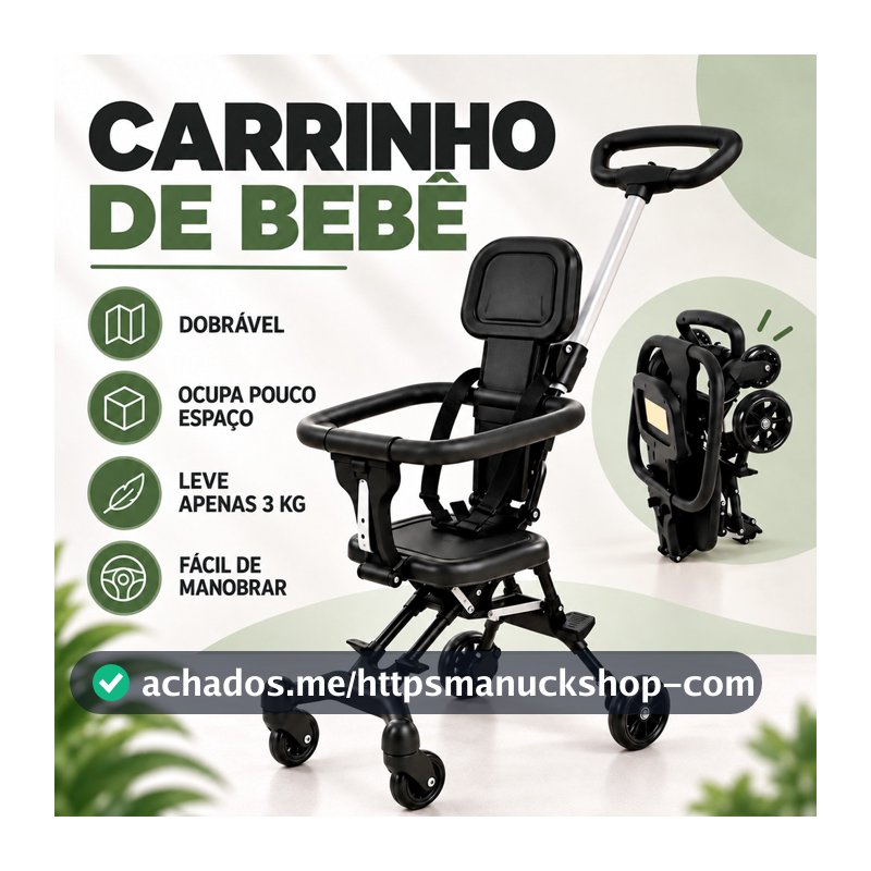 Carrinho de Bebê Dobrável Compacto Leve 3 kg Fácil de Manobrar para Passeios