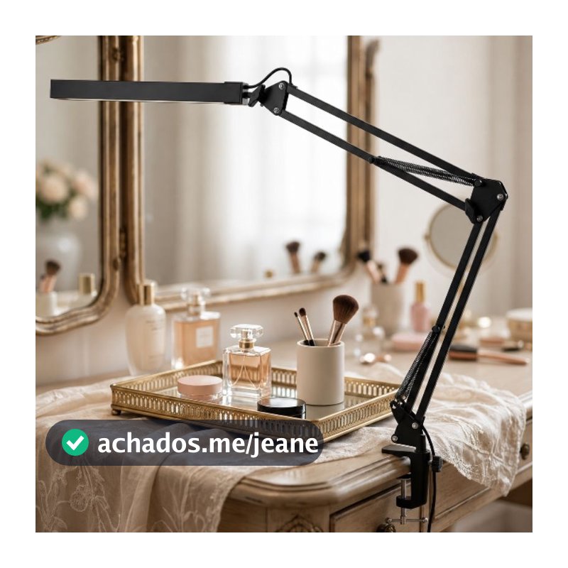 Luminária LED Articulada 3 Tons de Luz para Mesa Estudo Home Office Maquiagem com Garra ou Base
