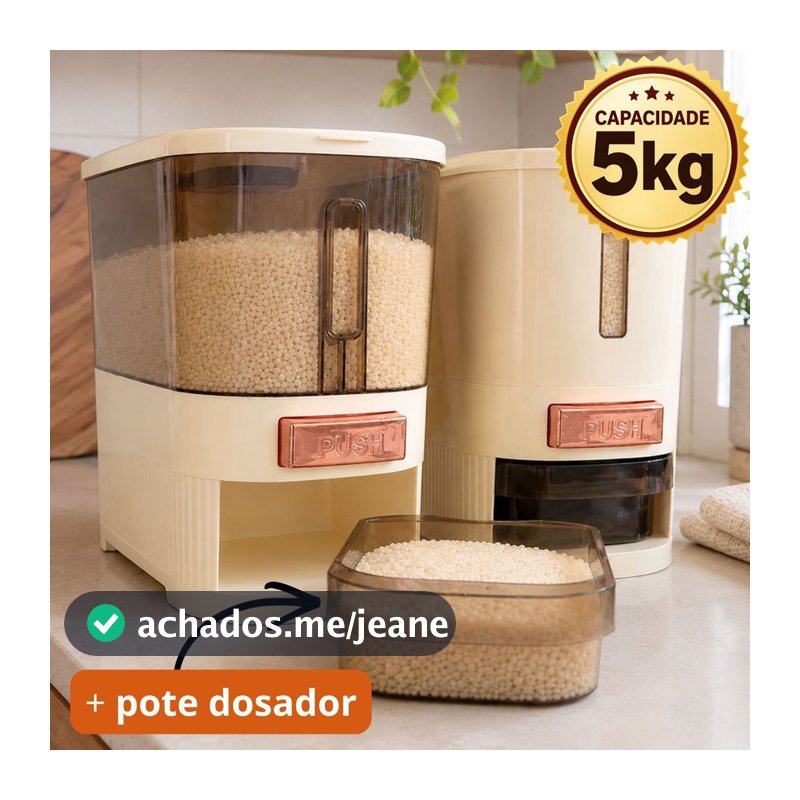 Kit Dispenser Arroz Grãos Cereais Organizador Alimentos 5kg Armazenamento Pote para Cozinha + Copo