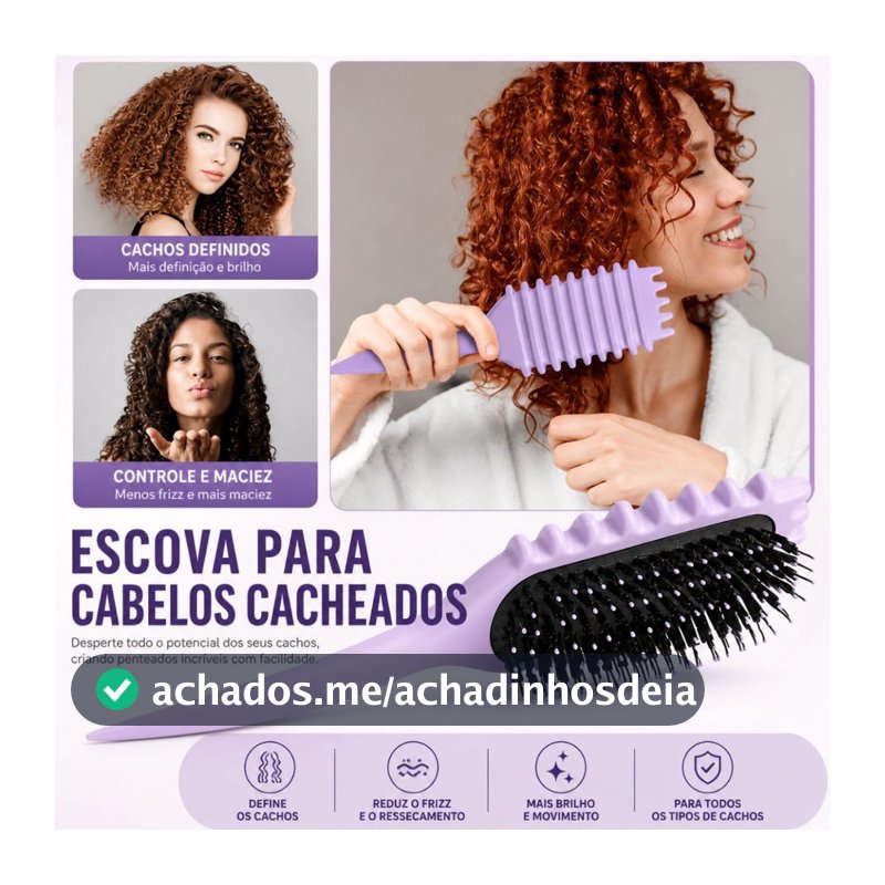 Escova Finalizadora para Cabelos Cacheados Ondulado Reduz Frizz Desembaraço Suave Sem Danificar Fios