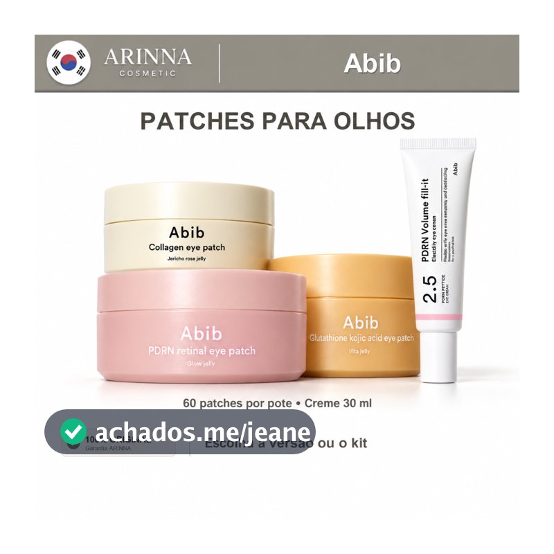 Abib Patches para Olhos 60 Un. | PDRN Retinal, Glutationa ou Colágeno | Opções com Booster Cream
