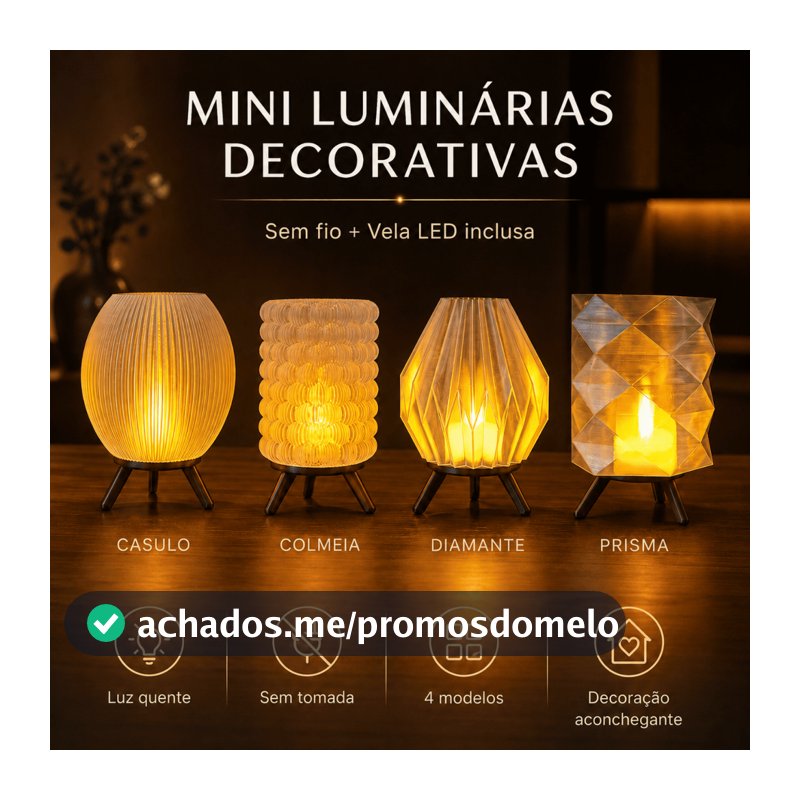 Mini Luminária de Mesa LED Sem Fio Decorativa + Vela LED Inclusa Quarto Sala Escritório