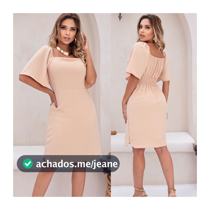 Vestido Curto Feminino Elegante Casual Duna Forrado Manga Flare