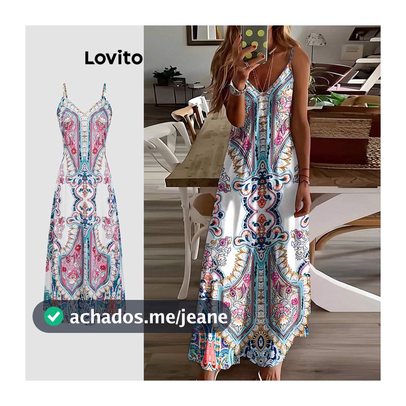 Lovito Férias Vestido Com Estampa Floral Tribal Para Mulheres LBL18248