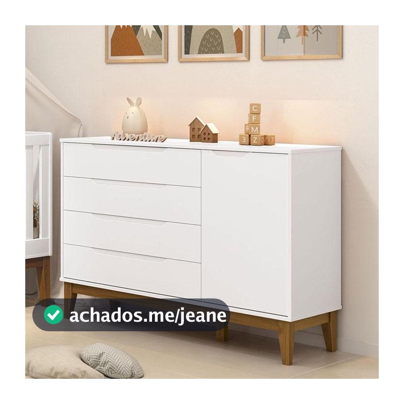 Cômoda Com Porta Classic Elfe Branco Acetinado Amadeirado - Reller