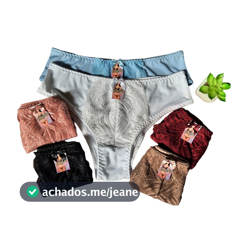 kit 5 Calcinha Calçolas femininas Calsola Senhora intima com detalhe em renda e lateral largas