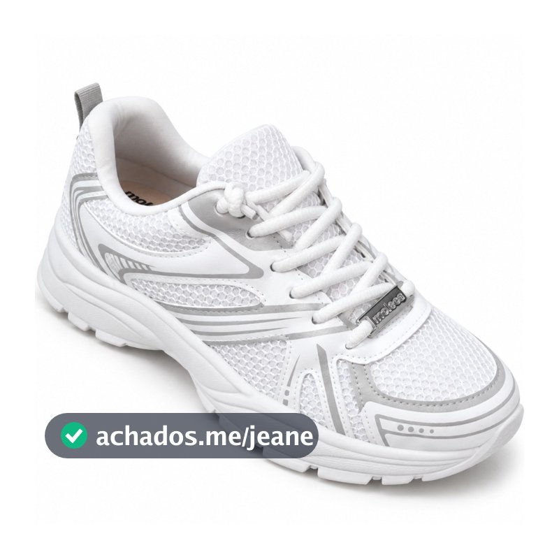 Tênis Feminino Moleca Branco Tela Mesh Detalhes Prateados Casual Modelo Respirável Original