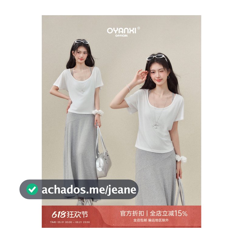 Ouyangxi < Commuter First Choice > Blusa branca Top feminino verão cinza vestido estilingue terno de duas peças