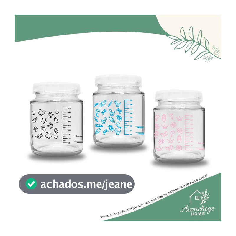 6 Potes de Vidro p Leite Materno 200ml – Livre  BPA c/Graduação - Essenciais p/Amamentação-Armazenar
