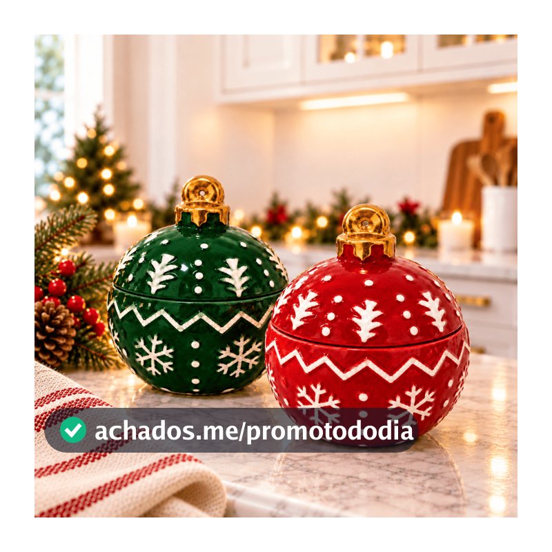 Pote Bomboniere Natalina Com Tampa Natal Louça Bola de Natal Decoração Cerâmica