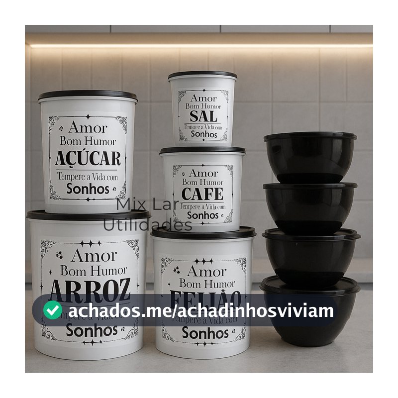 Kit potes de mantimentos cozinha com 9 peças de plástico decorado