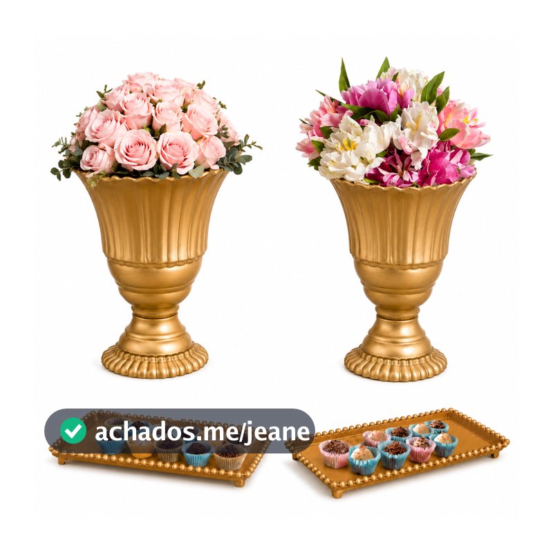 Kit Festa 2 Vaso 20cm + 2 Bandeja Decorativa Slim - Decoração de Mesa