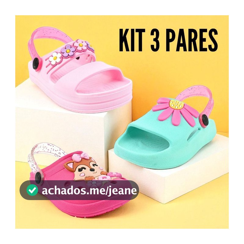 Kit 3 Pares De Babuche Infantil Menina Confortável Vários Modelos  Feminino Criança Promoção