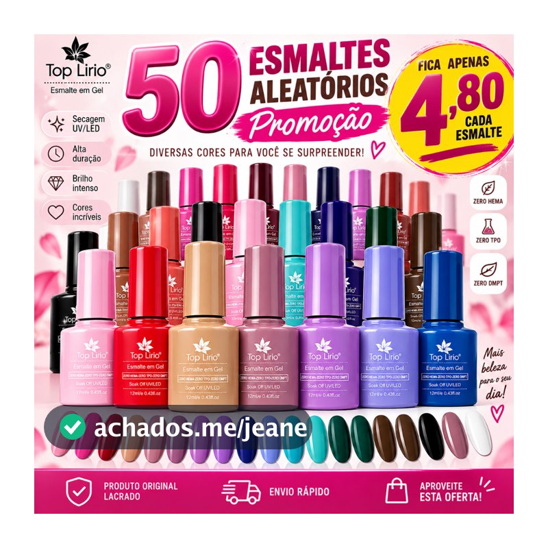 Kit 50 Esmaltes em Gel Led Uv Lirio p/ Unhas Manicure 12ml