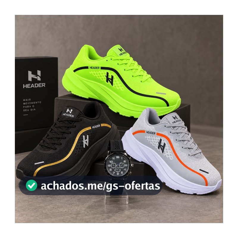 Kit 3 Tênis Avanger Header Masculino Casual Esporte + Rélogio Masculino