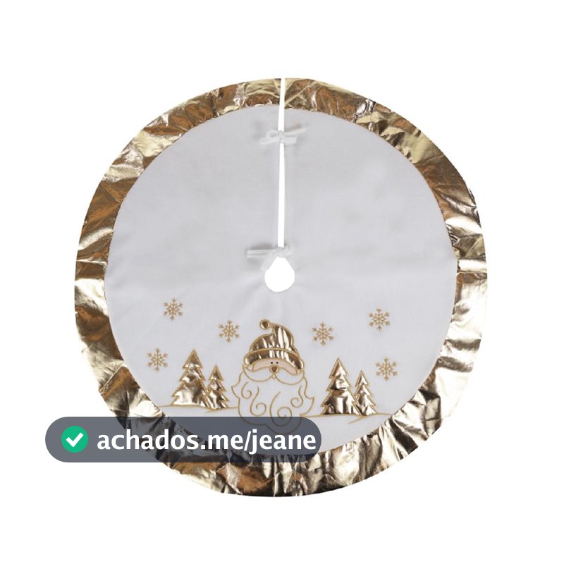 Saia para árvore de natal branca com desenhos e borda dourado 90cm