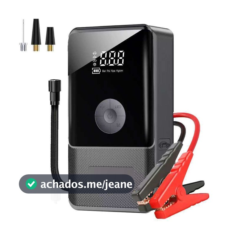 Auxiliar De Partida Chupeta Carro Moto 12V + Compressor De Ar Portátil Bomba Pneu Lanterna