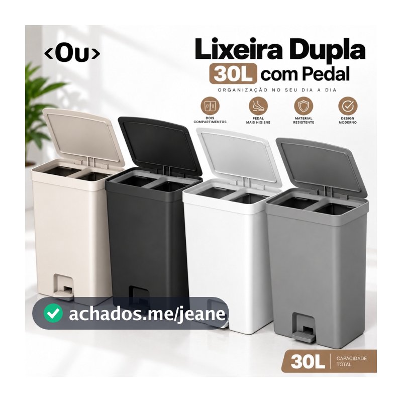 Lixeira Dupla 30L com Pedal para Cozinha – Coleta Seletiva Orgânico e Reciclável OU Trium