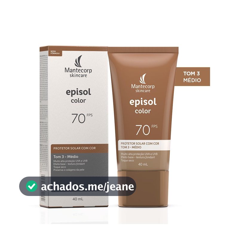 Protetor Solar Facial Episol Color Tom 3 Médio FPS70 40mL