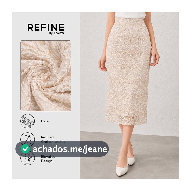 (Refine by Lovito) Saia Longa Em Aline Geométrica Com Renda Exquisita Cor Apricot Para Mulheres Festa/Formal SKR43P1D040