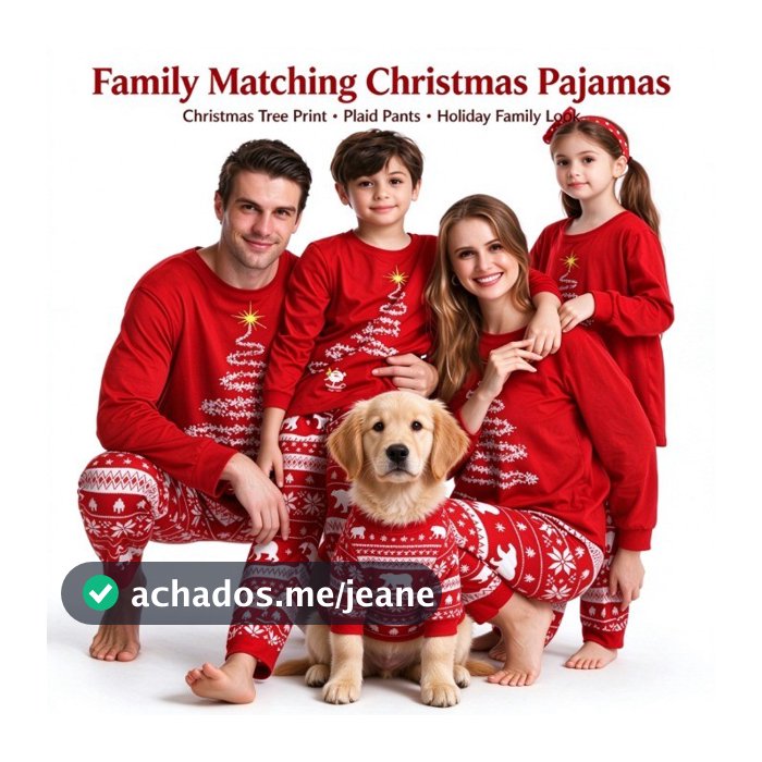 Conjunto De Pijamas De Natal Combinando Para A Família , Cães E Proprietários , Tops Macios Com Estampa De Árvore Vermel