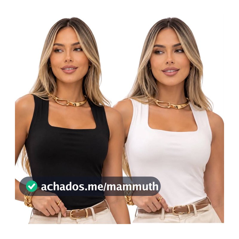 kit 2 Blusa Regata Feminina Decote Quadrado Básica Moda Elegante Blusinha Suplex Forro Academia Social