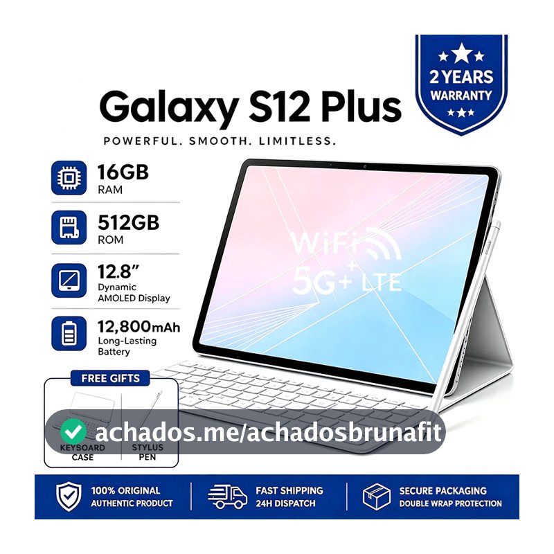 Tablet Galaxy S12 Plus -12.8 inch 16GB+512GB Android 16 12800mAh Ideal para Estudos e Jogos Combo com Teclado e Mouse