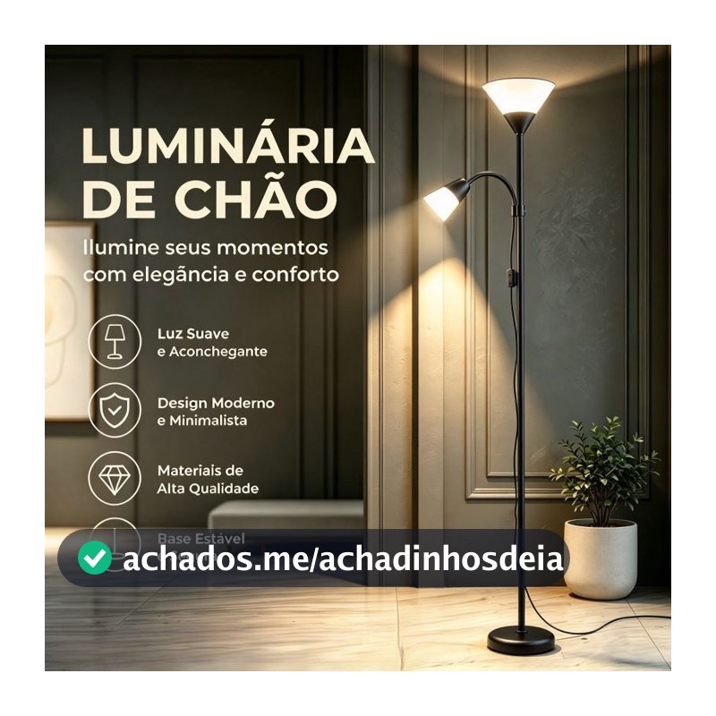 Luminária Pedestal Articulada Abajur Chão Duo Floor Coluna Luminária Chão Abajur Articulada Metal Lustre Coluna Sem Lãmp