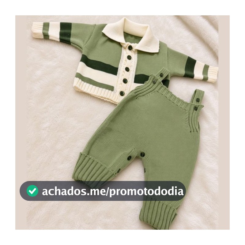 Conjunto Bebê Tricô Cardigan e Jardineira Verde  Enxoval Baby Menino
