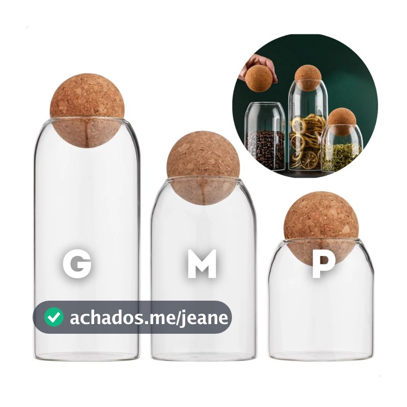 Pote de Vidro Borossilicato Tampa Bola Esfera Cortiça Porta Mantimentos Café Biscoitos Decoração Enfeite Vela Artesanal