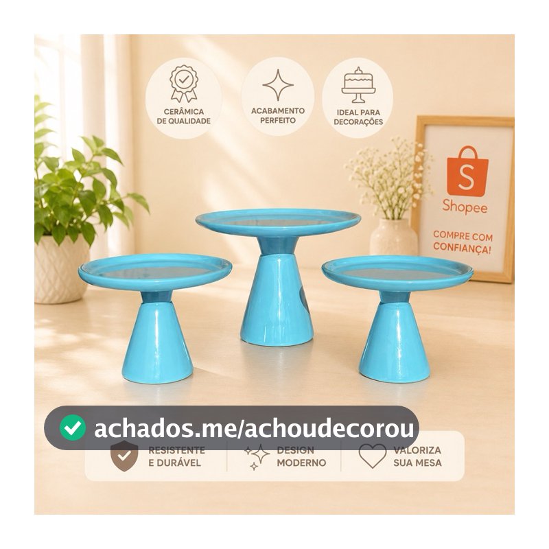 Kit Três Boleiras Doceiras Em Cerâmica Para Decoração Festa Aniversário Escolha a Cor