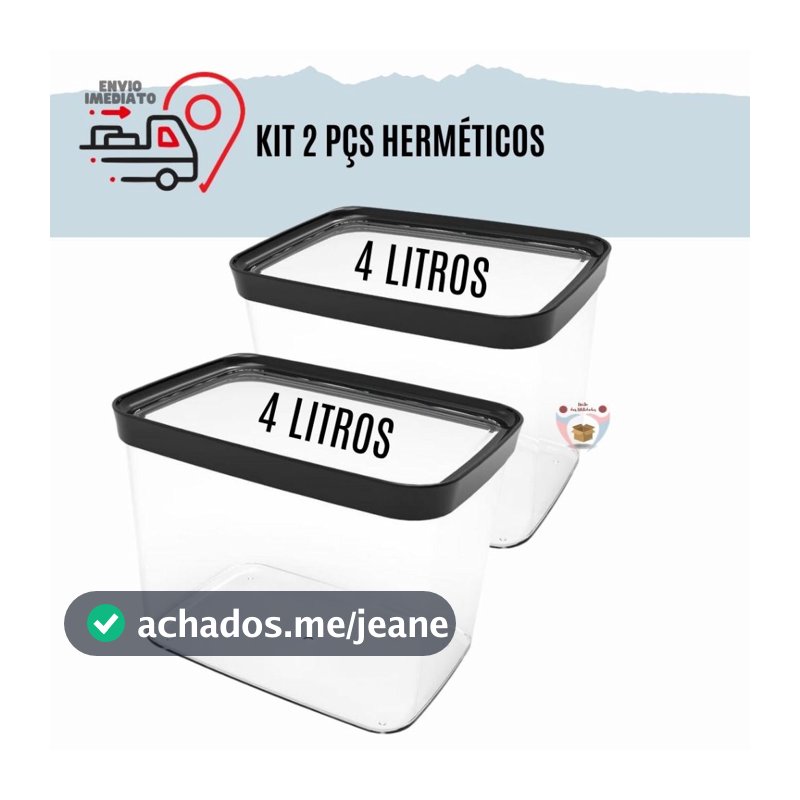 Kit Com 2 Potes Herméticos Cozinha  4 Litros Porta Mantimentos para grãos arroz ração Resistente