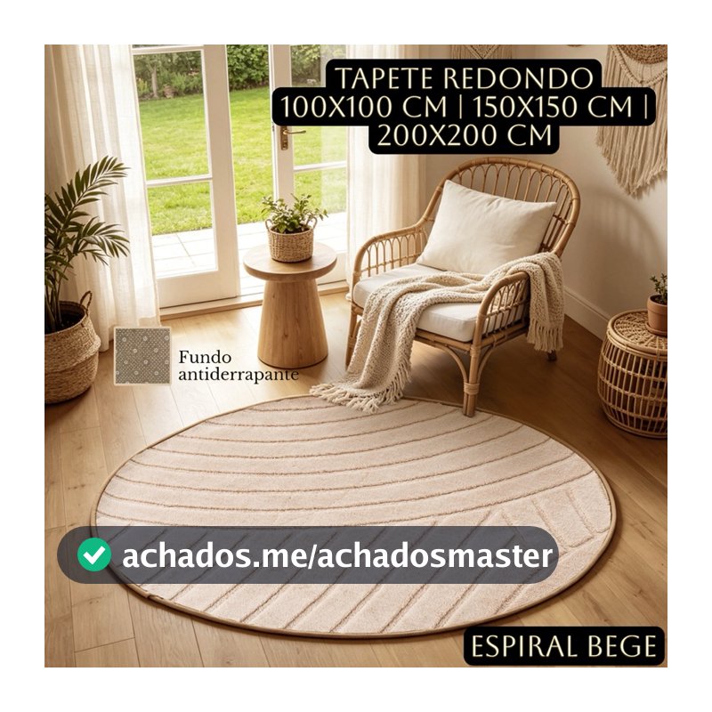 Tapete Redondo 100x100cm 150x150cm 200x200cm Macio Antiderrapante Estampa Espiral