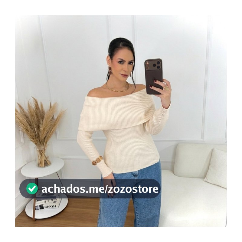 Blusa Feminina Tricot Modal Premium Canelada Ombro a Ombro Manga Longa Outono Inverno