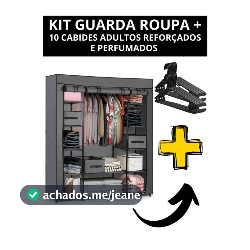 Kit Guarda Roupa c/3 Portas Dobravel Armario Organizador Portatil + 10 Cabides Adultos Resistente Casa Utilidade Quarto