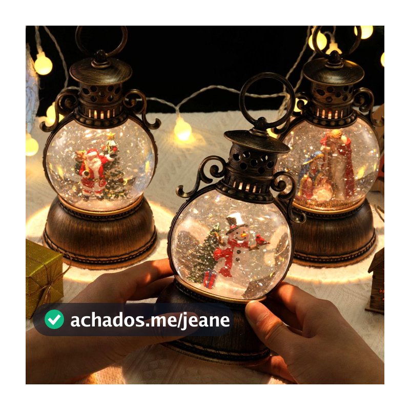 Lanterna Globo De Neve com 7 Musica Natal Papai Noel Boneco de Neve Luminária Led Decoração Presente