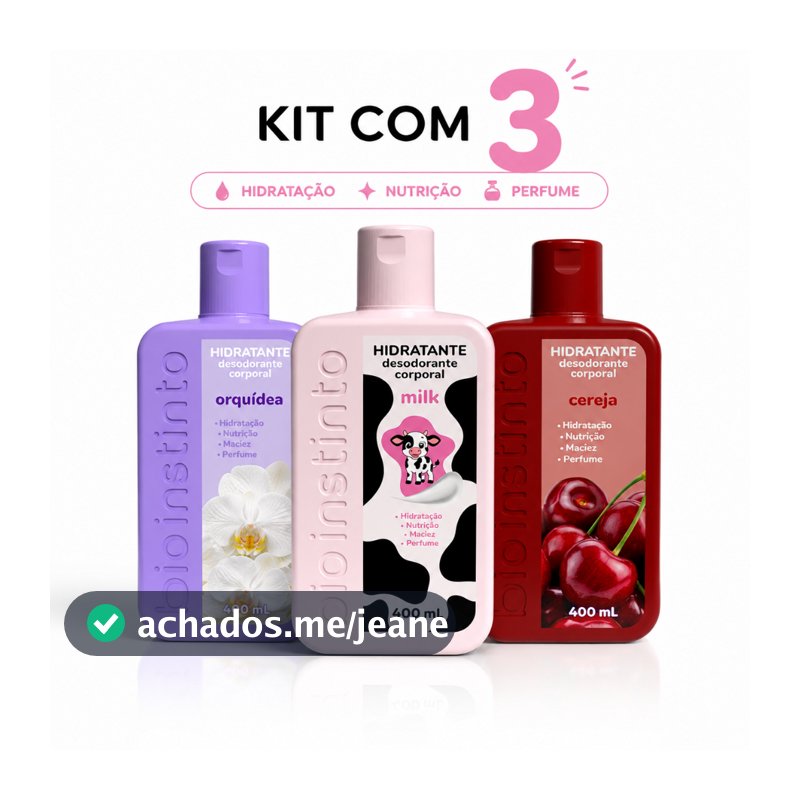 Kit 3 Hidratante corporal Hidrata Perfuma Pele Macia Bio Instinto 400ml