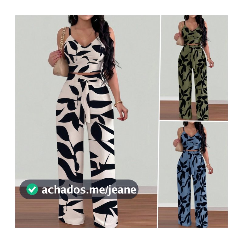 Roupas Femininas Conjuntos e Calça Wide-Leg With an Camisola And a Bow Elastic Waistband