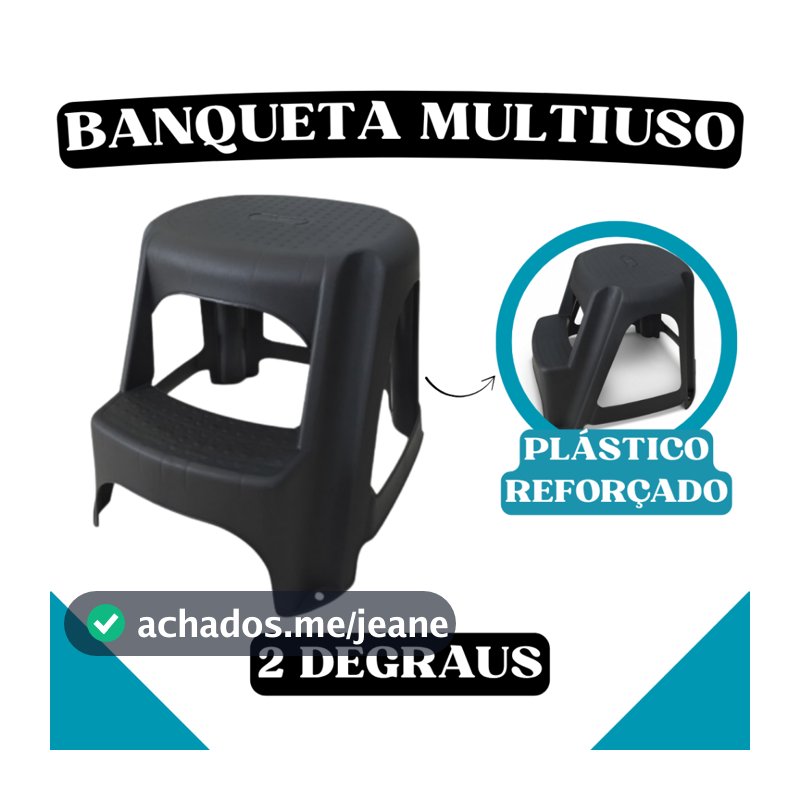 Banqueta Multiuso Com 2 Degraus - Plástico Reforçado - Preta - TOY25616