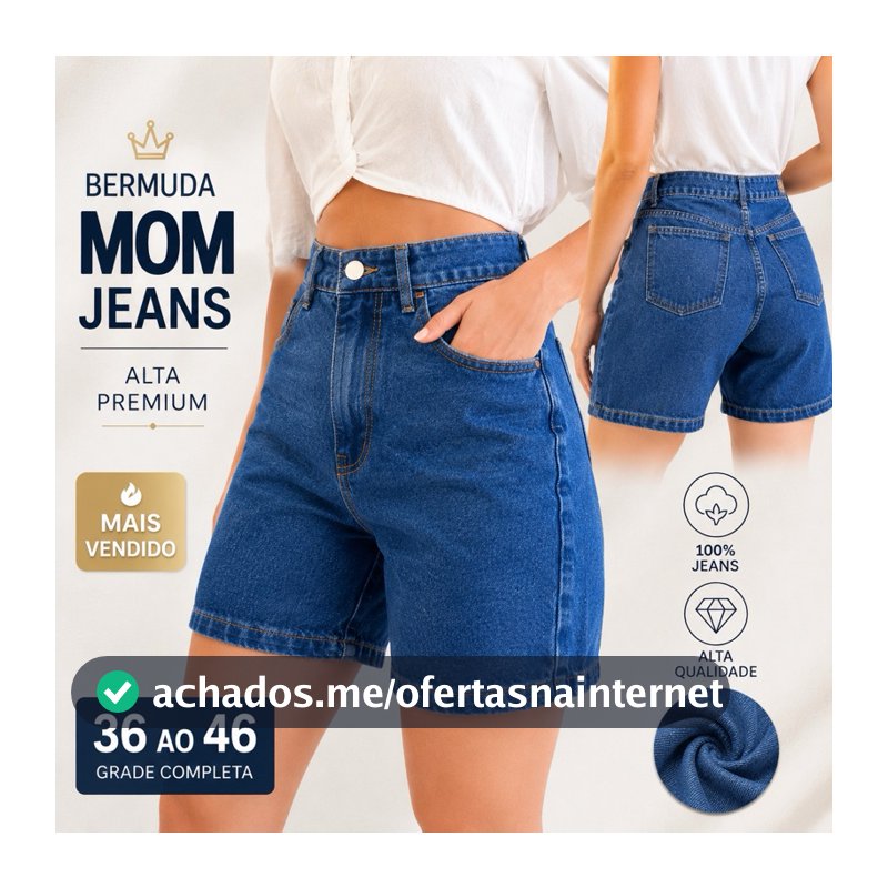 Bermuda Jeans Feminina Meia Coxa Cintura Alta Sem Elastano Mom PREMIUM